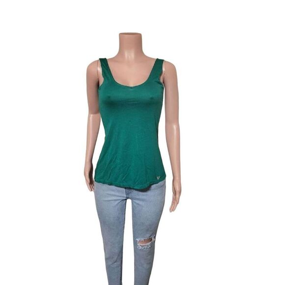 No excuse women's crew neck emerald green sleeveless detail on the back top S - Picture 2 of 6